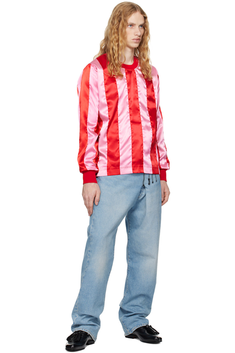 Upcycled polyester satin T-shirt. Stripes throughout

· Paneled construction
· Rib-knit crewneck and cuffs
· Vented side seams

Available exclusively at SSENSE.

Supplier color: Red/Pink