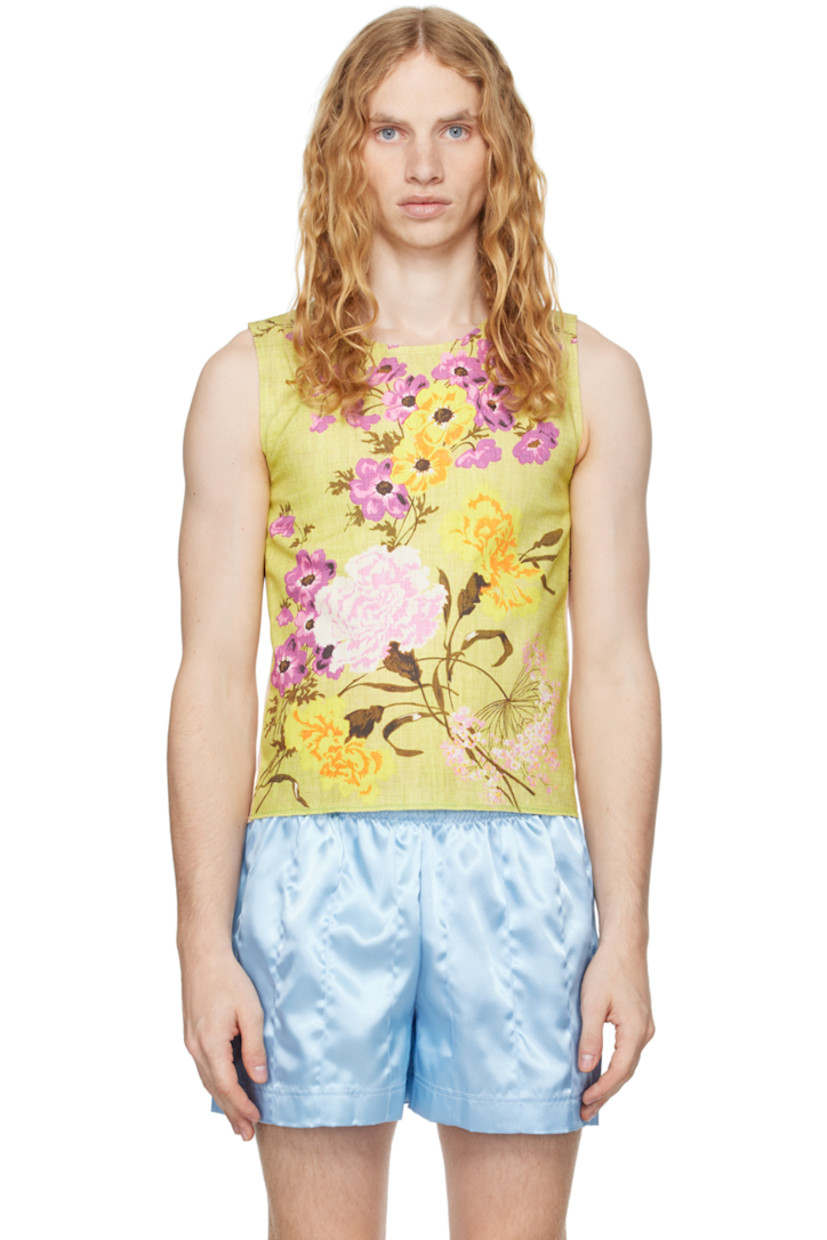 Upcycled cotton hopsack and semi-sheer polyester mesh tank top.

· Paneled construction
· Round neck
· Floral graphic printed at front

Supplier color: Cream