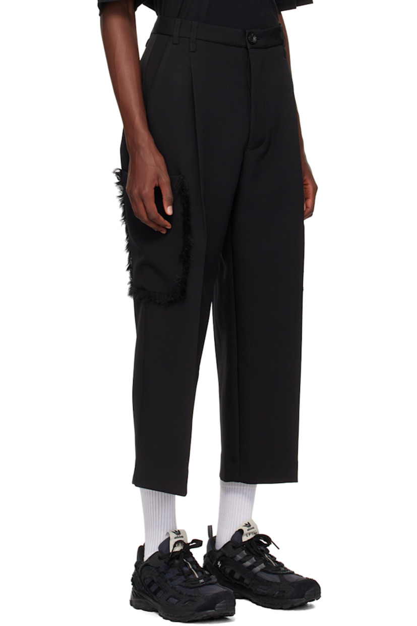 Straight-leg polyester serge cargo pants.

· Belt loops
· Four-pocket styling
· Button-fly
· Pleats at front
· Creased legs
· Cropped legs
· Patch pocket with fringed trim at outseams
· Logo-engraved tortoiseshell hardware

Supplier color: Black