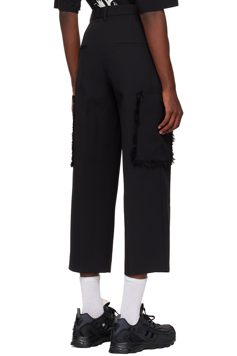 Straight-leg polyester serge cargo pants.

· Belt loops
· Four-pocket styling
· Button-fly
· Pleats at front
· Creased legs
· Cropped legs
· Patch pocket with fringed trim at outseams
· Logo-engraved tortoiseshell hardware

Supplier color: Black