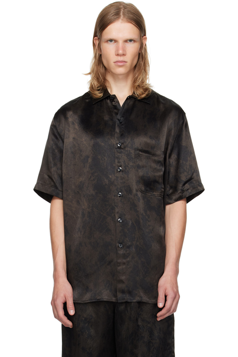 Acetate satin shirt. Paint splatter effect printed throughout.

· Spread collar
· Button closure
· Patch pocket
· Shirttail hem
· Dropped shoulders

Supplier color: Black