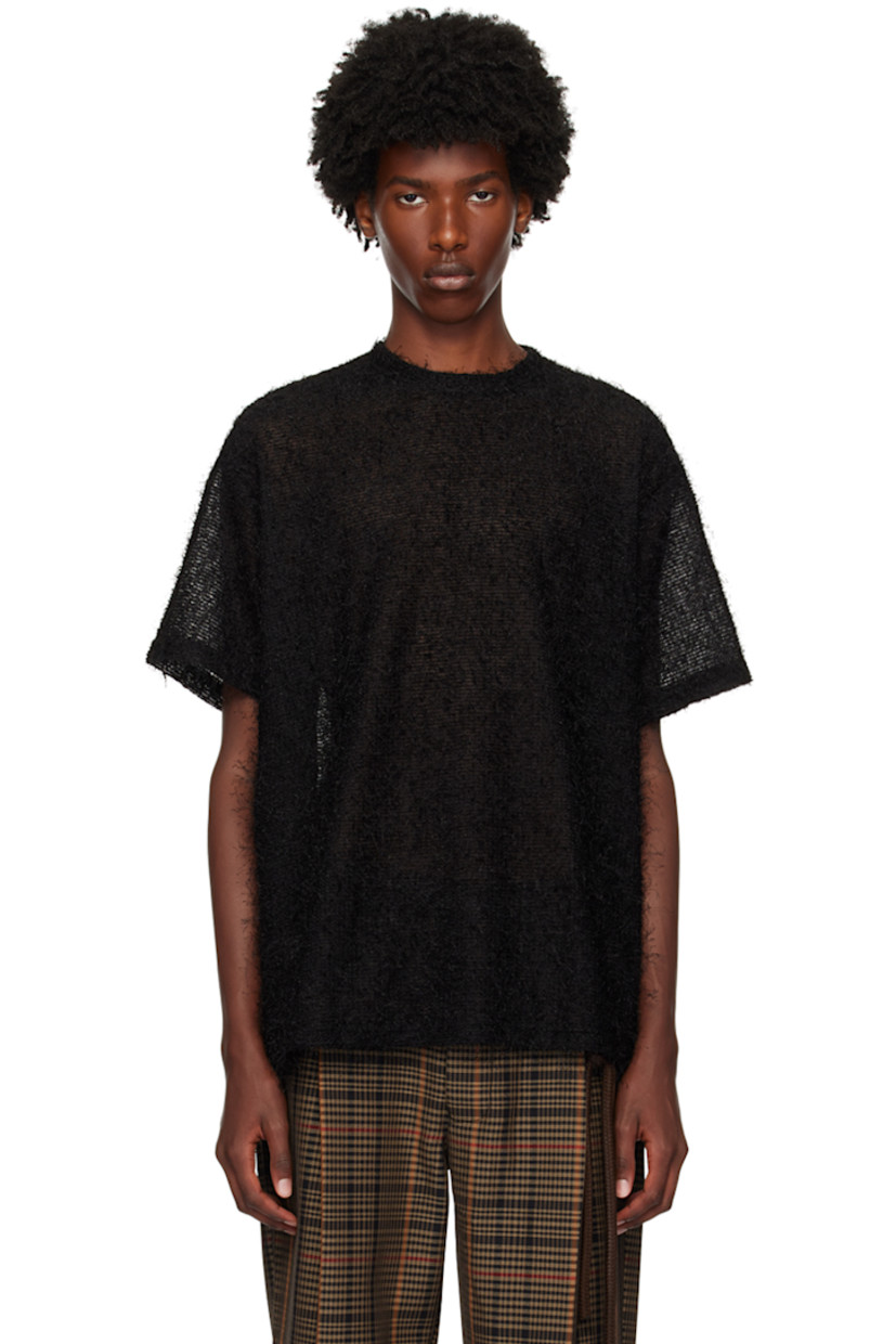 Boxy-fit semi-sheer shag knit polyester T-shirt.

· Crewneck
· Dropped shoulders

Supplier color: Black