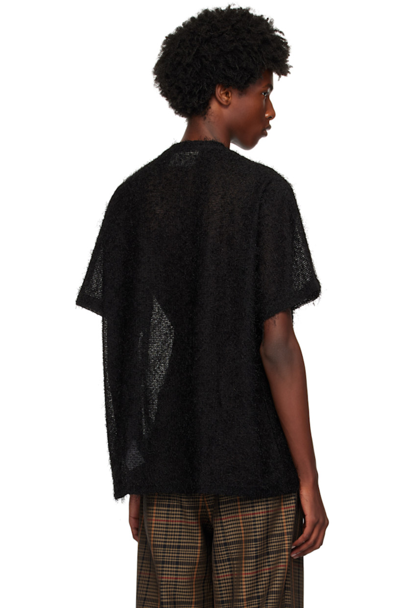 Boxy-fit semi-sheer shag knit polyester T-shirt.

· Crewneck
· Dropped shoulders

Supplier color: Black