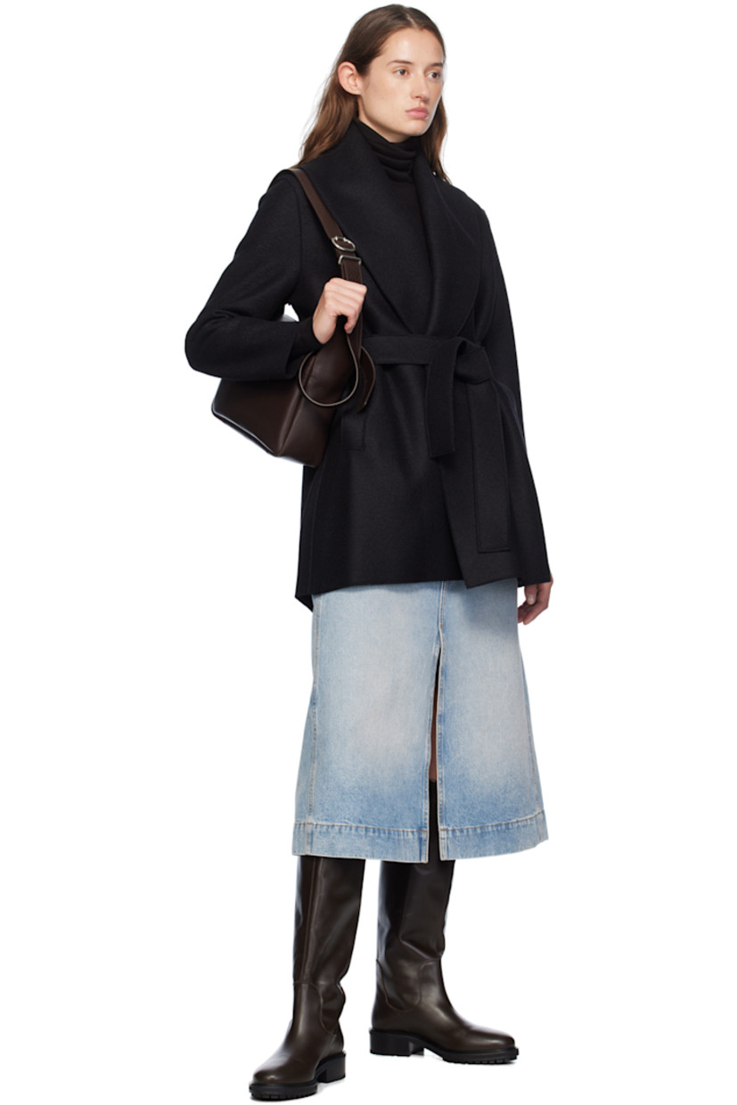 Brushed virgin wool melton jacket. 

· Shawl collar 
· Open front
· Belt loops and detachable self-tie belt
· Welt pockets
· Unlined

Supplier color: Black