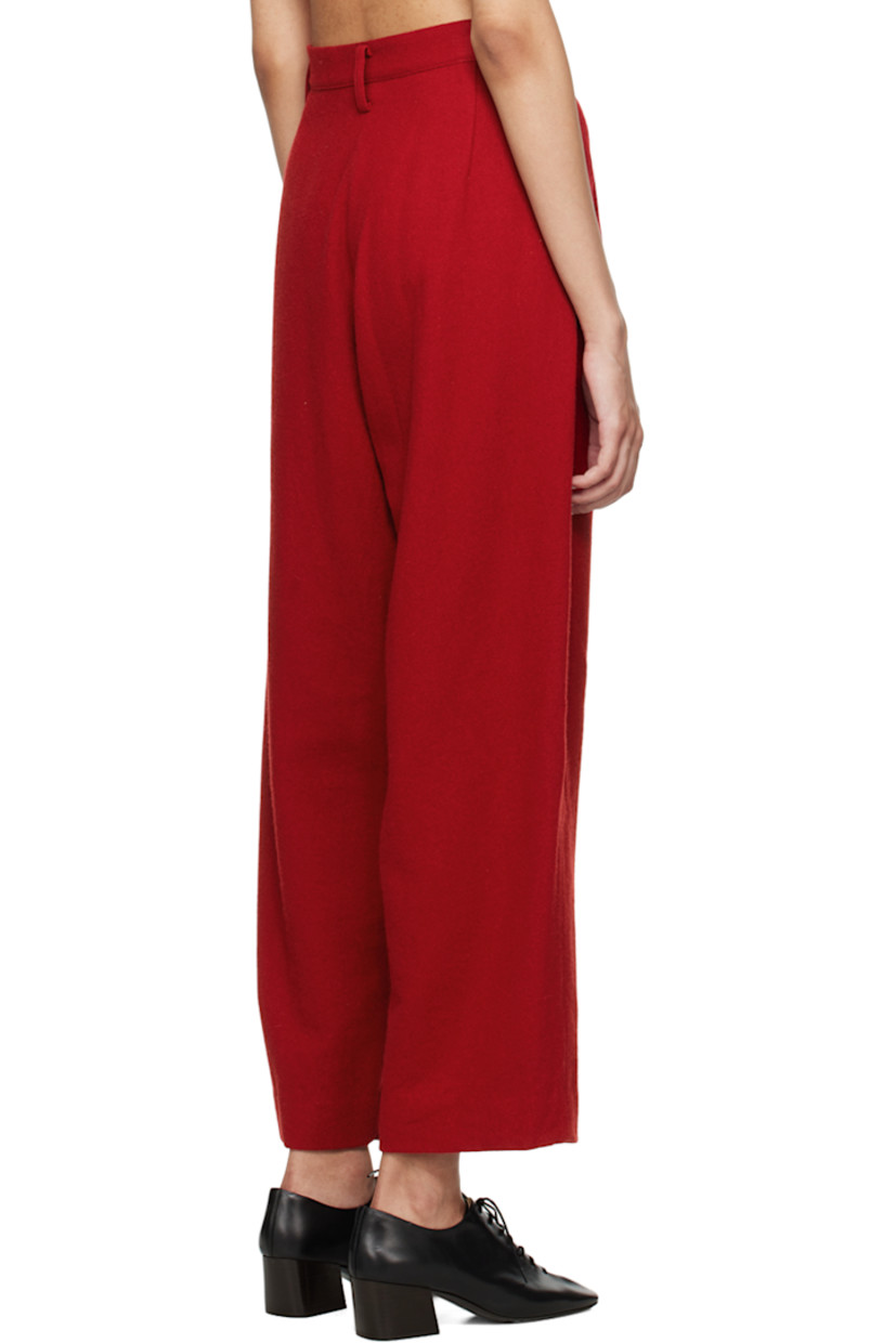 Wool-blend twill trousers.

· Belt loops
· Two-pocket styling
· Zip-fly
· Inverted box pleats at front
· Partial cupro satin lining

Supplier color: Red