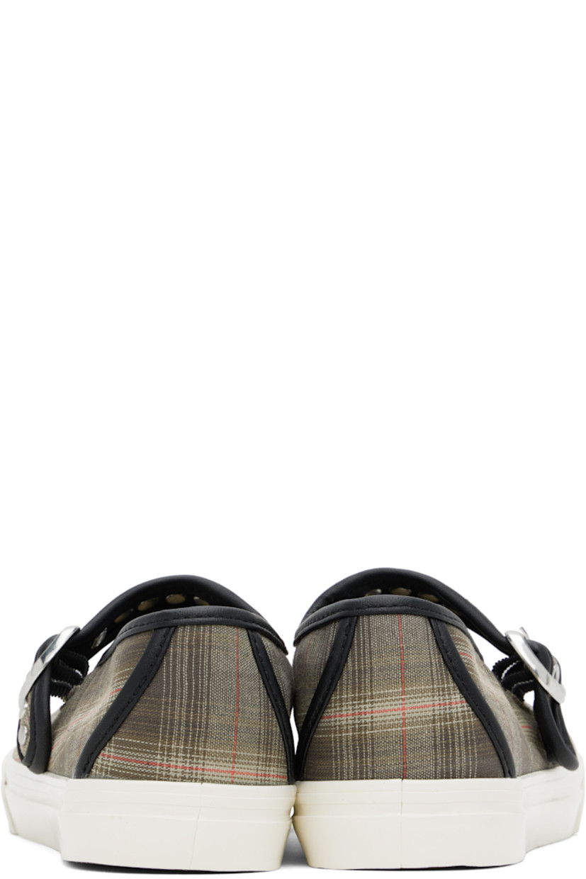 Plain-woven Mary Jane-style ballerina flats in khaki. 

· Check pattern and grained faux-leather trim throughout
· Rubber cap toe
· Pin-buckle strap with studs at vamp
· Logo printed at padded footbed
· Grained faux-leather lining
· Treaded rubber sole

Supplier color: Prep plaid olive