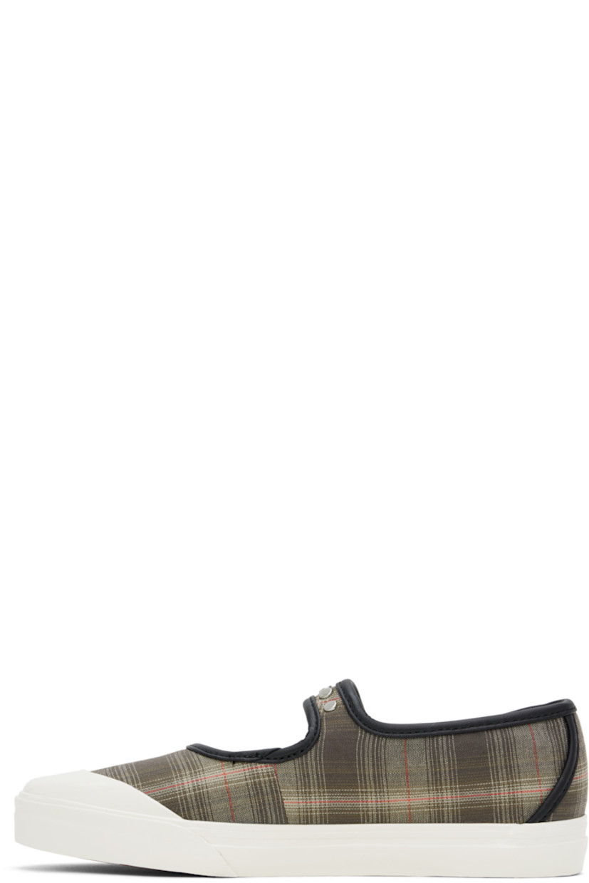 Plain-woven Mary Jane-style ballerina flats in khaki. 

· Check pattern and grained faux-leather trim throughout
· Rubber cap toe
· Pin-buckle strap with studs at vamp
· Logo printed at padded footbed
· Grained faux-leather lining
· Treaded rubber sole

Supplier color: Prep plaid olive