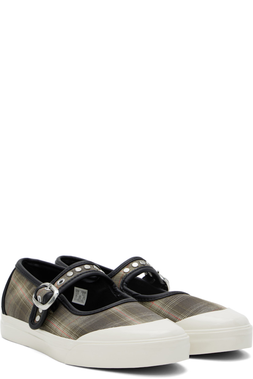 Plain-woven Mary Jane-style ballerina flats in khaki. 

· Check pattern and grained faux-leather trim throughout
· Rubber cap toe
· Pin-buckle strap with studs at vamp
· Logo printed at padded footbed
· Grained faux-leather lining
· Treaded rubber sole

Supplier color: Prep plaid olive