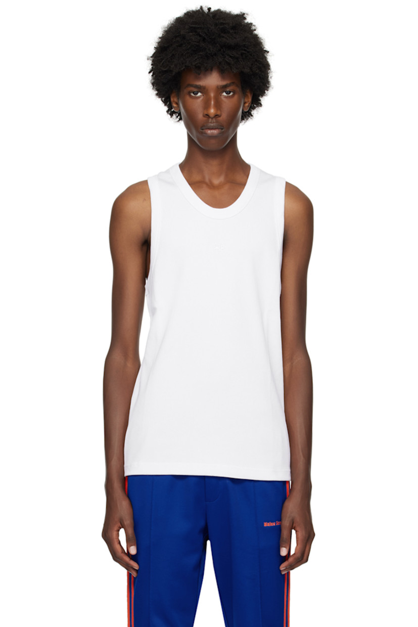 Organic cotton ribbed jersey tank top.

· Rib knit crewneck and armscyes
· Logo embroidered at chest

Supplier color: White