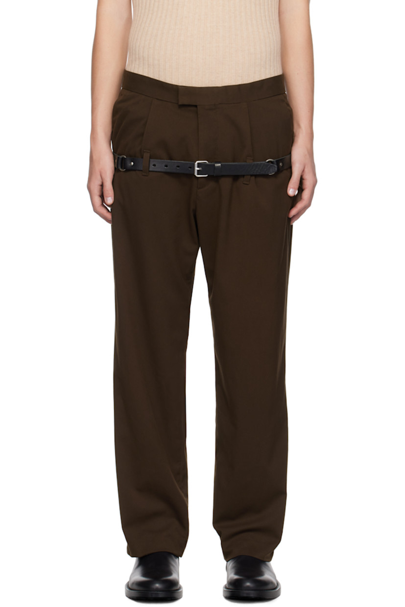 Stretch wool-blend twill trousers. 

· Four-pocket styling
· Zip-fly
· Pleats at front 
· Belt loops at front and back

Each item is constructed using upcycled garments. Please note colorway may vary.
