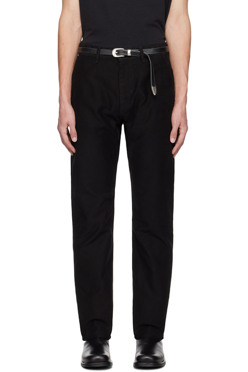 Straight-leg cotton moleskin trousers.

· High-rise
· Belt loops
· Four-pocket styling
· Zip-fly 
· Darts at back 
· Gunmetal-tone hardware

Supplier color: Black
