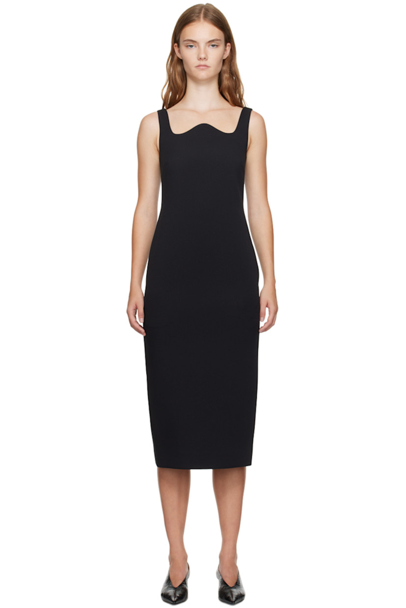 Polyester- and acetate-blend twill dress.

· Modified scoop neck
· Darts at front
· Seam pockets 
· Princess seams at back
· Concealed zip closure at back
· Central vent at back hem
· Full satin lining 

Supplier color: Black