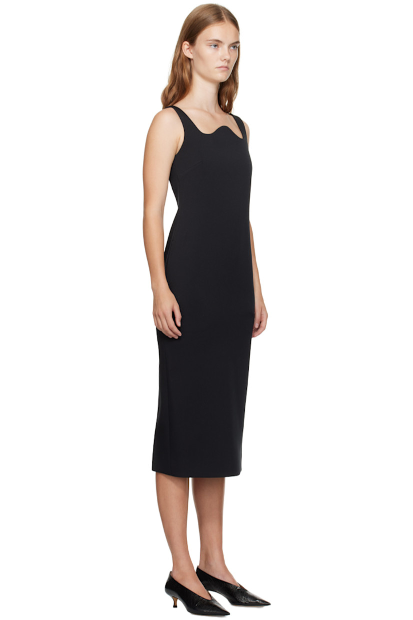 Polyester- and acetate-blend twill dress.

· Modified scoop neck
· Darts at front
· Seam pockets 
· Princess seams at back
· Concealed zip closure at back
· Central vent at back hem
· Full satin lining 

Supplier color: Black