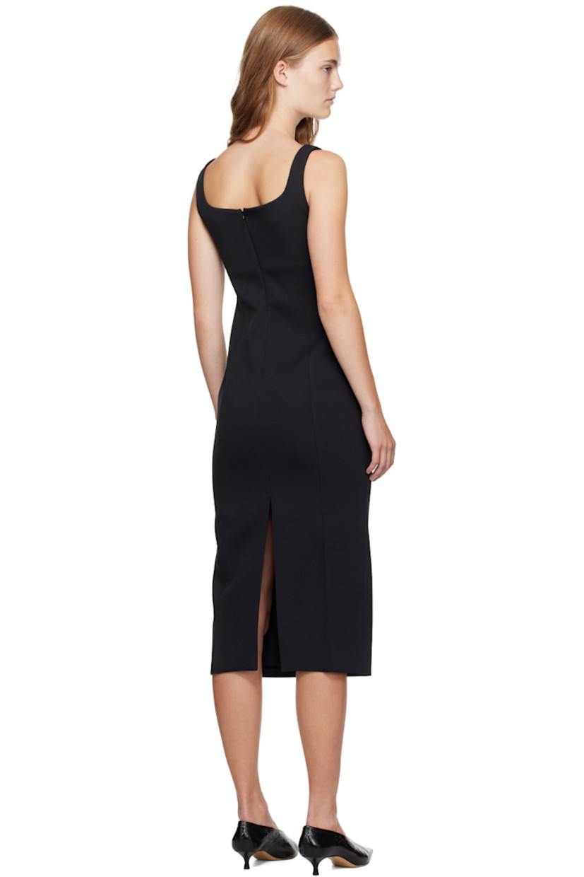 Polyester- and acetate-blend twill dress.

· Modified scoop neck
· Darts at front
· Seam pockets 
· Princess seams at back
· Concealed zip closure at back
· Central vent at back hem
· Full satin lining 

Supplier color: Black