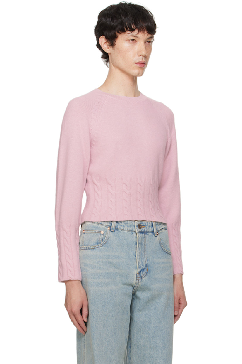 Brushed knit wool- and nylon-blend sweater.

· Rib knit crewneck
· Cable knit hem and cuffs
· Raglan sleeves

Supplier color: Whitened pink