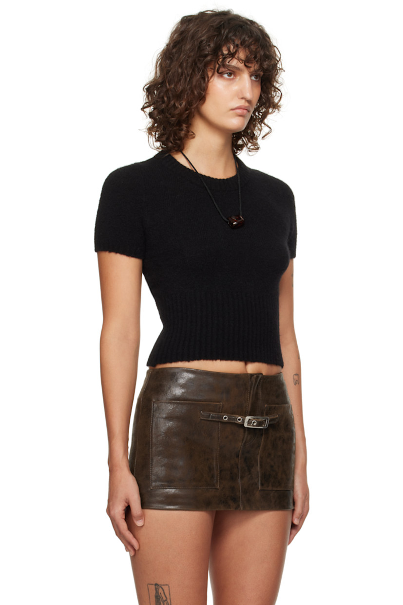 Knit stretch wool-blend T-shirt. Rib-knit crewneck, hem, and cuffs.

Supplier color: Black