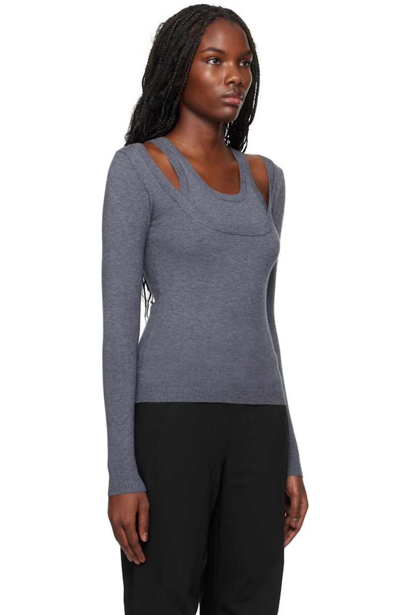 Knit viscose-blend sweater. 

· Paneled construction
· Rib-knit scoop neck, hem, and cuffs
· Cutouts at front

Supplier color: Dark grey