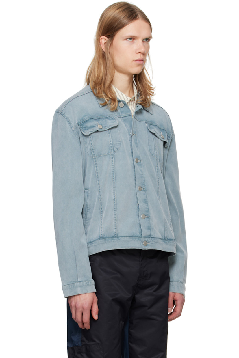 Stretch tencel- and cotton-blend denim jacket. Fading throughout.

· Spread collar
· Button closure
· Flap and welt pockets
· Single-button barrel cuffs
· Adjustable button tabs at back hem
· Silver-tone hardware
· Contrast stitching in white

Supplier color: Blue