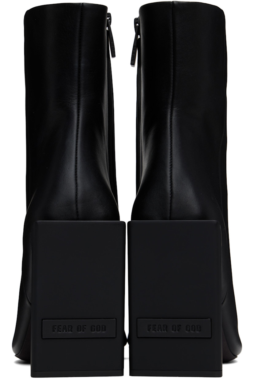 Ankle-high buffed calfskin boots in black.

· Pointed toe
· Zip closure at inner side 
· Buffed leather lining 
· Rubberized logo patch at heel
· Stacked block heel with rubber injection
· Leather sole with rubber injection
· Heel: H4"

Supplier color: Black