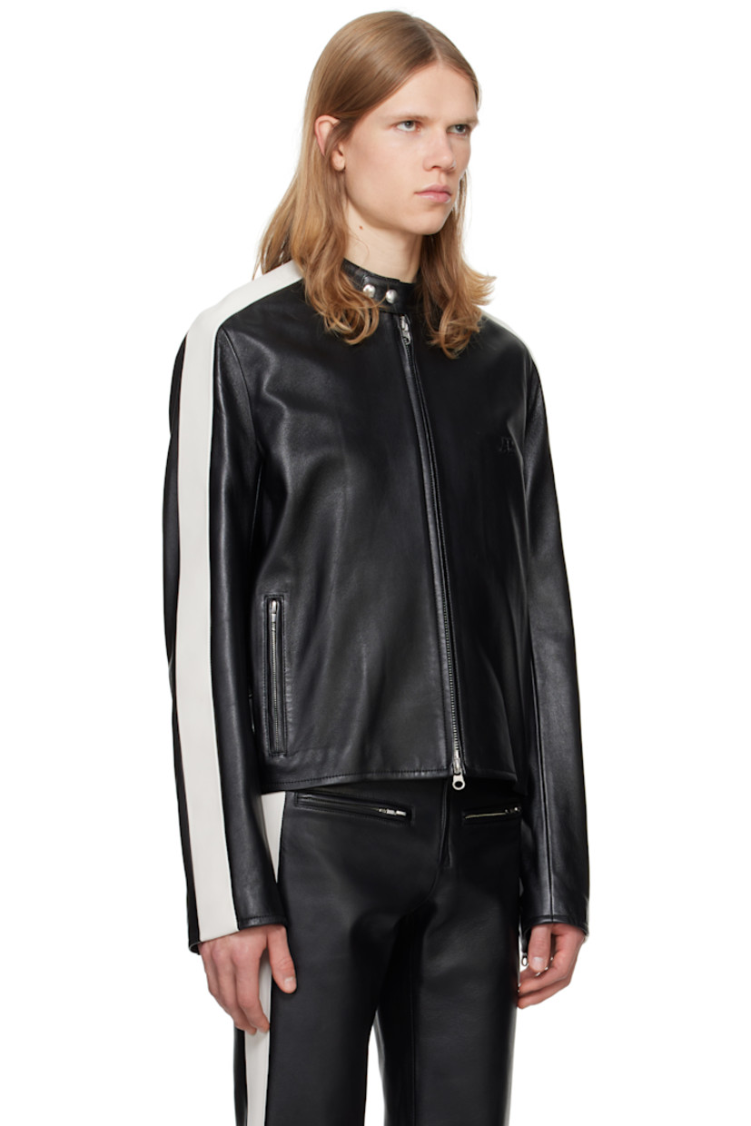 Grained lambskin jacket.

· Paneled construction
· Adjustable press-stud tab at band collar
· Two-way zip closure
· Logo appliqué at chest
· Zip pockets
· Zip vent at cuffs
· Adjustable press-stud tabs at back waist
· Welt pocket at interior
· Full cupro satin lining

Supplier color: Black