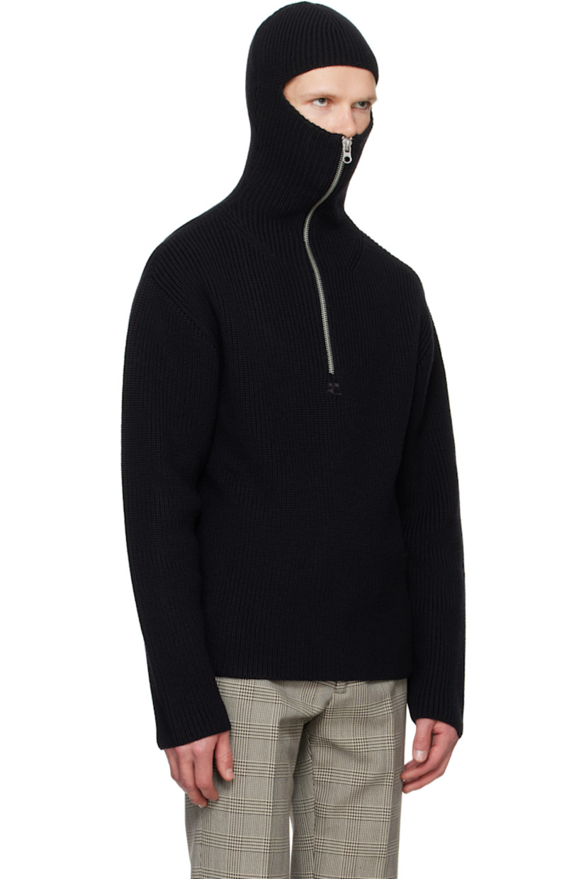 Rib-knit merino wool hoodie.

· Zip closure extends to hood
· Embroidered logo at front
· Silver-tone hardware 

Supplier color: Black