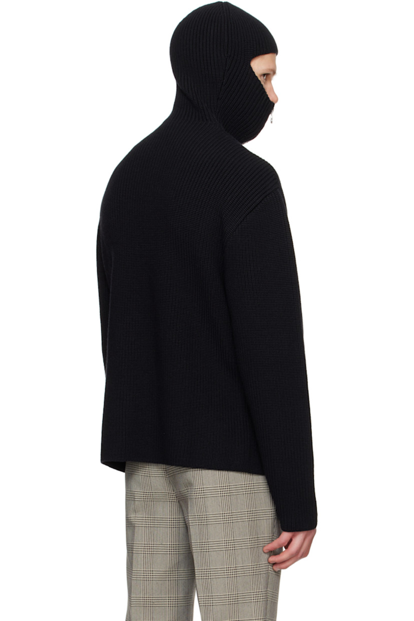 Rib-knit merino wool hoodie.

· Zip closure extends to hood
· Embroidered logo at front
· Silver-tone hardware 

Supplier color: Black