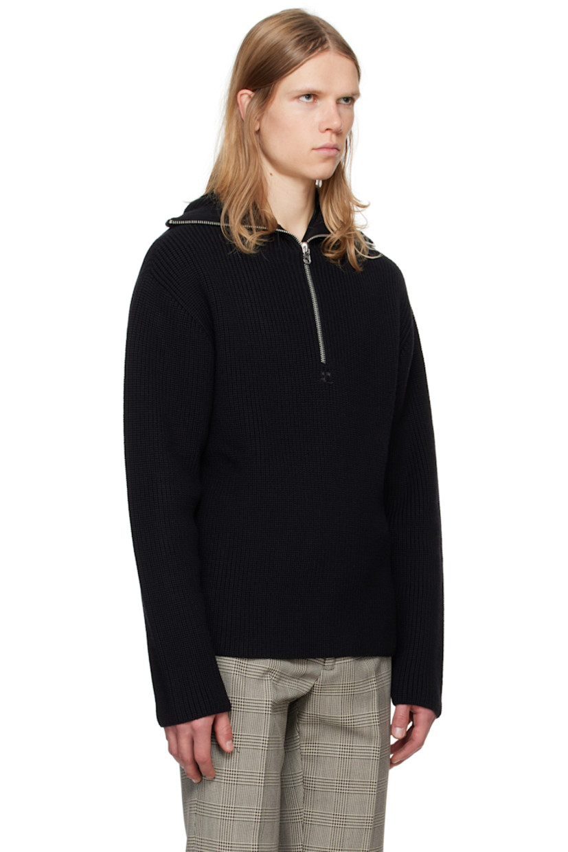 Rib-knit merino wool hoodie.

· Zip closure extends to hood
· Embroidered logo at front
· Silver-tone hardware 

Supplier color: Black