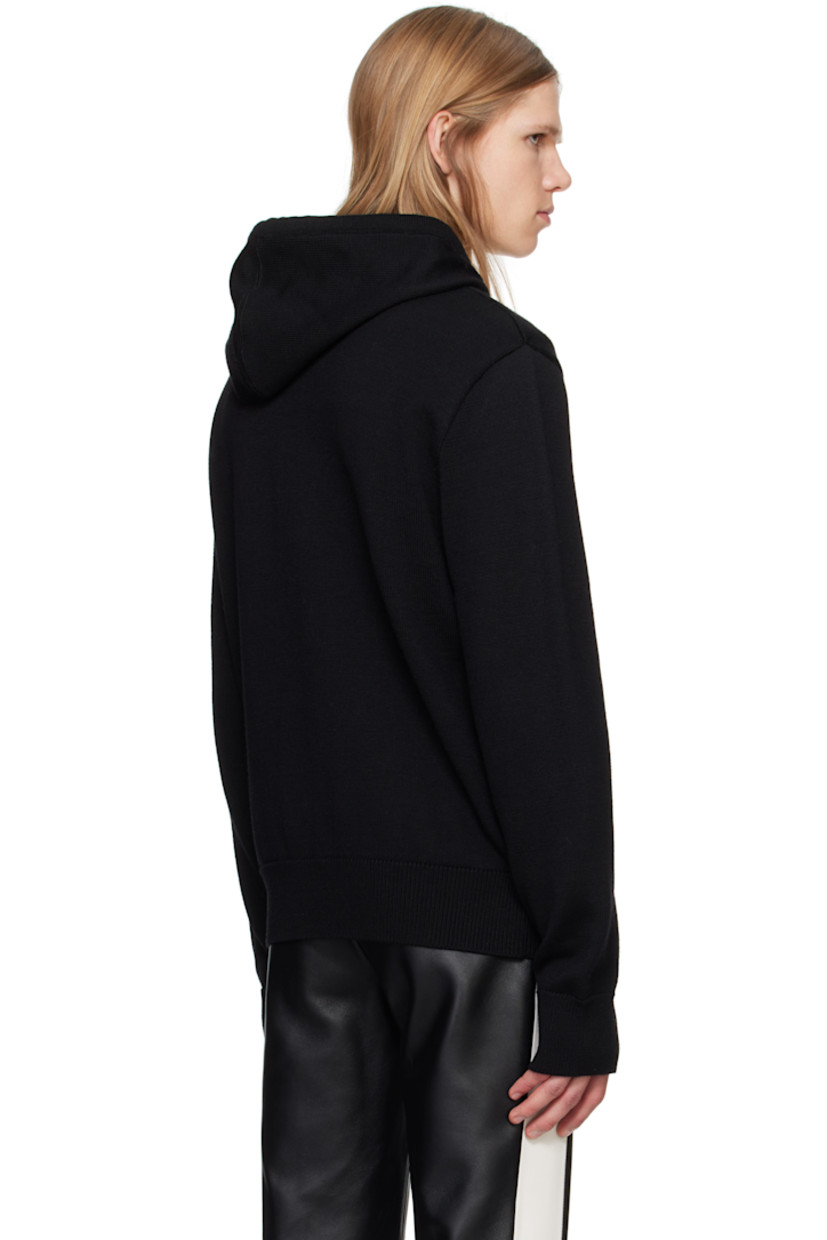 Knit merino wool-blend hoodie. 

· Drawstring at hood
· Zip closure
· Logo embroidered at chest
· Rib-knit hem and cuffs
· Seam pockets
· Silver-tone hardware 

Supplier color: Black