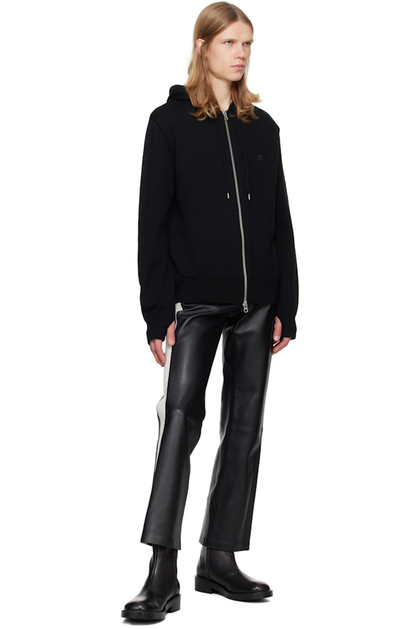 Knit merino wool-blend hoodie. 

· Drawstring at hood
· Zip closure
· Logo embroidered at chest
· Rib-knit hem and cuffs
· Seam pockets
· Silver-tone hardware 

Supplier color: Black