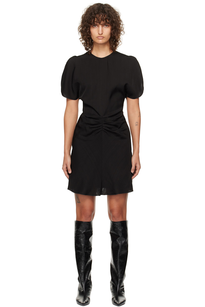 Viscose grain de poudre minidress.

· Round neck
· Ruching at front
· Exposed seams at shoulders and back
· Concealed zip closure at back

Supplier color: Black