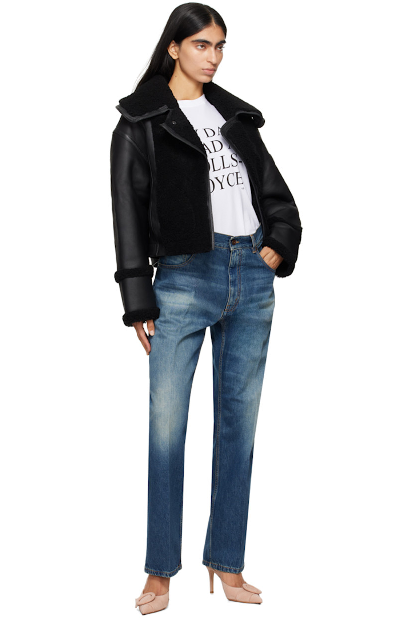 Grained lambskin and shearling jacket. 

· Paneled construction
· Spread collar
· Concealed offset press-stud closure 
· Welt pockets
· Cropped hem
· Full shearling lining

Supplier color: Black/Black