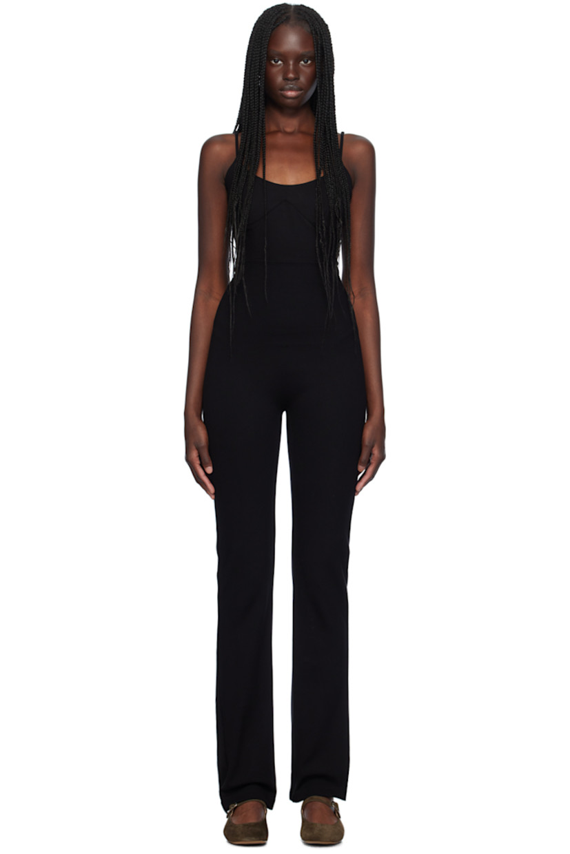 Stretch viscose-blend ponte jersey jumpsuit.

· Scoop neck
· Bustier-style bodice
· Adjustable spaghetti straps
· Low back

Supplier color: Black