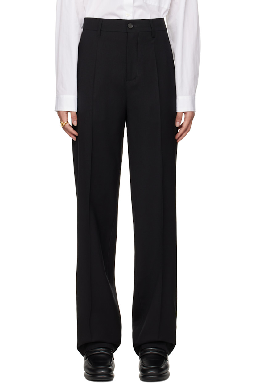 Stretch virgin wool twill trousers. 

· Belt loops
· Three-pocket styling
· Zip-fly
· Creased legs
�· Partial viscose satin lining

Supplier color: Black