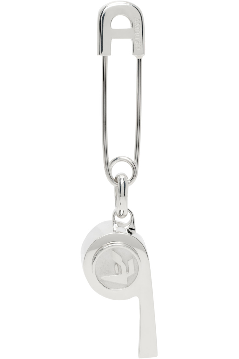Single drop earrings in sterling silver.

· Logo-engraved graphic at drop
· Safety-pin fastening
· H2.5" x W0.5"

Supplier color: Silver