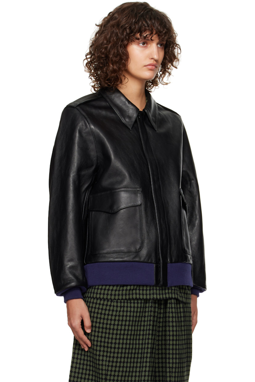 Grained leather jacket.

· Spread collar
· Zip closure
· Flap pockets
· Rib-knit hem and cuffs
· Epaulets
· Full cupro satin lining

Supplier color: Black