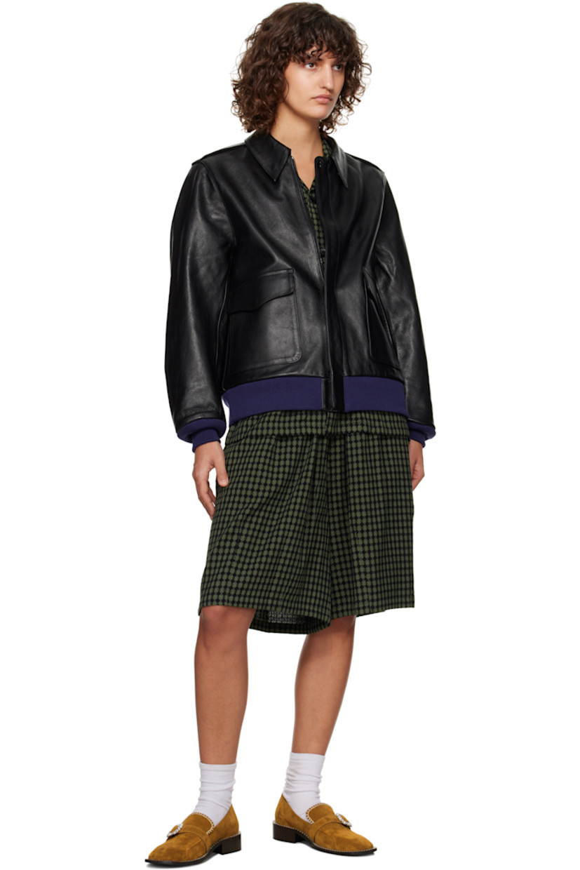 Grained leather jacket.

· Spread collar
· Zip closure
· Flap pockets
· Rib-knit hem and cuffs
· Epaulets
· Full cupro satin lining

Supplier color: Black