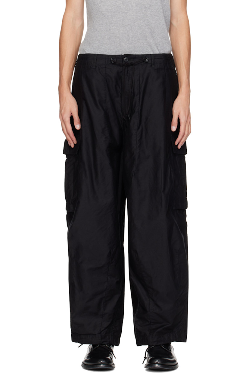 Cotton twill cargo pants.

· Belt loops
· Cord lock drawstring at waistband
· Four-pocket styling
· Zip-fly
· Darts and drawstring at cuffs
· Cargo pocket at outseams

Supplier color: B-black