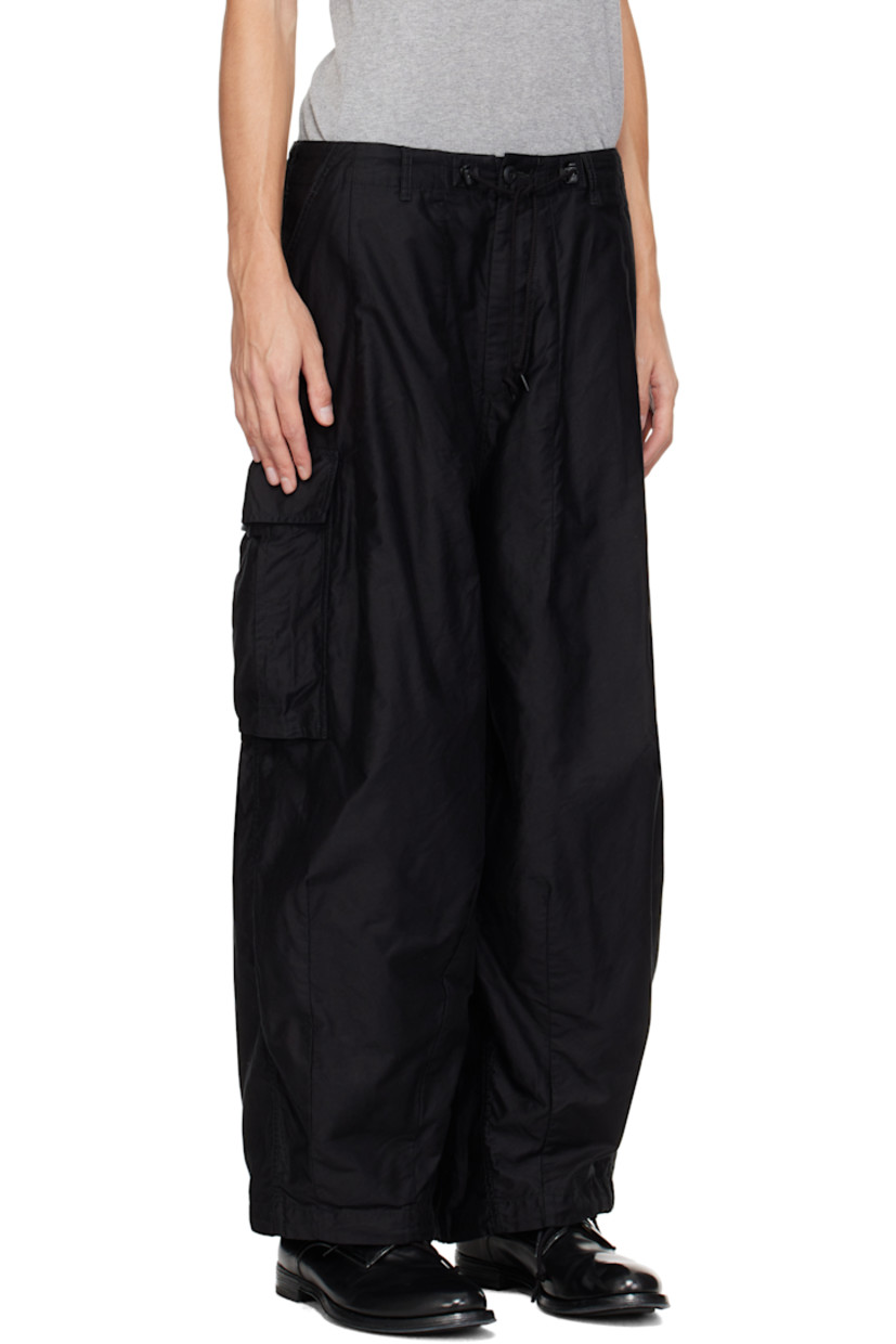 Cotton twill cargo pants.

· Belt loops
· Cord lock drawstring at waistband
· Four-pocket styling
· Zip-fly
· Darts and drawstring at cuffs
· Cargo pocket at outseams

Supplier color: B-black