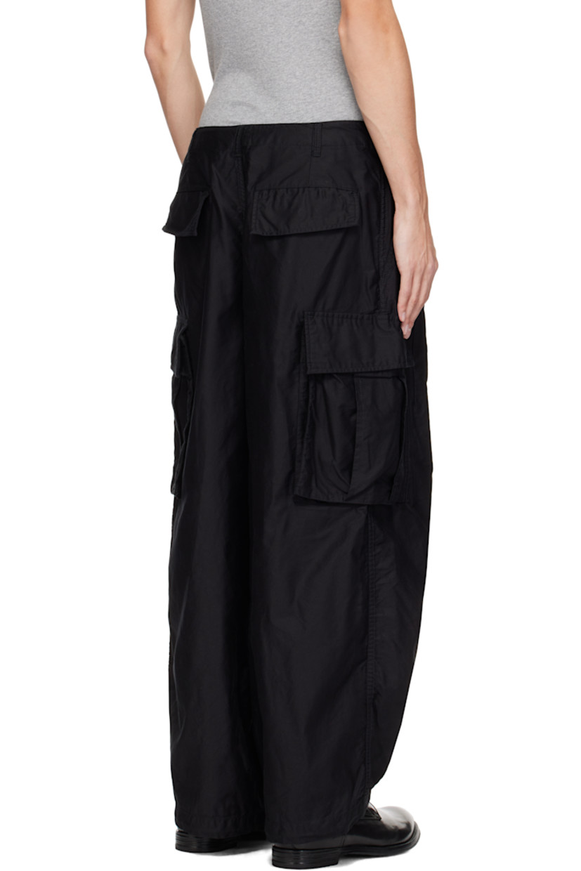 Cotton twill cargo pants.

· Belt loops
· Cord lock drawstring at waistband
· Four-pocket styling
· Zip-fly
· Darts and drawstring at cuffs
· Cargo pocket at outseams

Supplier color: B-black