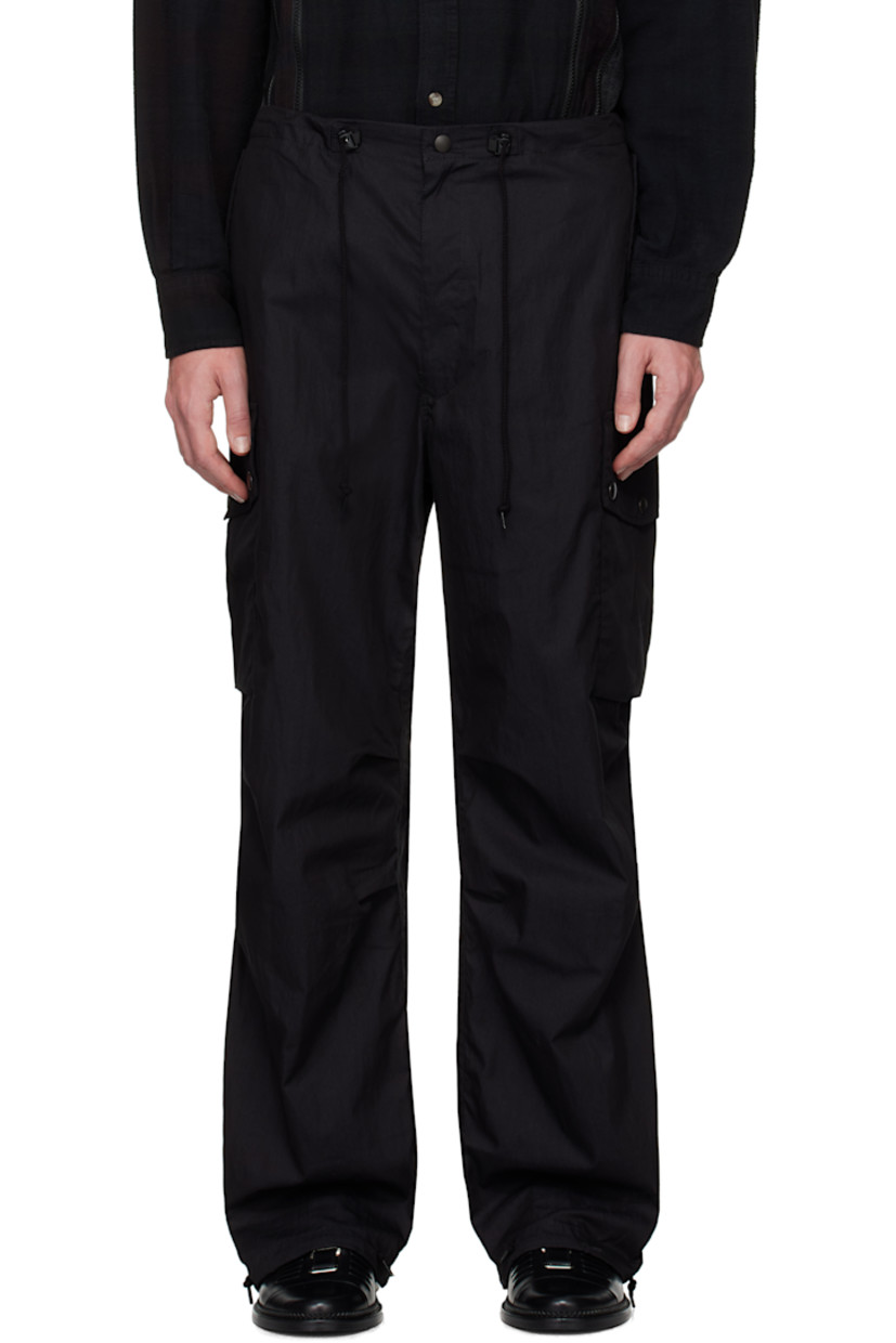 Wide-leg lightweight cotton-blend oxford cloth cargo pants. 

· Cord-lock drawstring at waistband
· Two-pocket styling
· Zip-fly
· Tucks at knees
· Drawstring at cuffs
· Flap pocket at outseams 
· Bellows pocket at back 

Supplier color: Black