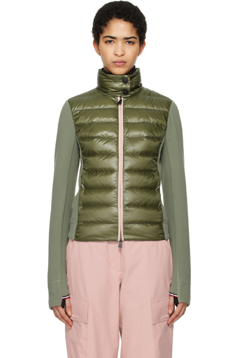 Quilted and down-filled nylon ripstop and stretch polyester fleece jacket. Lightweight, windproof, and water-repellent.

· DIST-certified down
· Paneled construction
· Press-stud fastening at funnel neck
· Piping at two-way zip closure
· Zip seam pockets
· Stretch jersey panel at sides and sleeves
· Embroidered logo patch at sleeve
· Thumbhole at cuffs
· Partial taffeta lining

Supplier color: Sage

Fill 1: 90% goose down, 10% goose feather. Fill 2: 100% polyester.