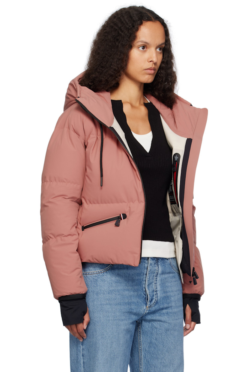 DIST-certified down-filled and quilted stretch nylon taffeta jacket. 

· Drawstring at hood
· Stand collar
· Two-way zip closure
· Zip pockets
· Concealed bungee-style drawstring at hem
· Rubberized logo patch and zip pocket at sleeve
· Thumbhole at inset jersey cuffs
· Zip pocket at interior
· Snow skirt with elasticized hem at interior
· Full satin lining

Supplier color: Phard

Fill: 90% goose down, 10% goose feather.