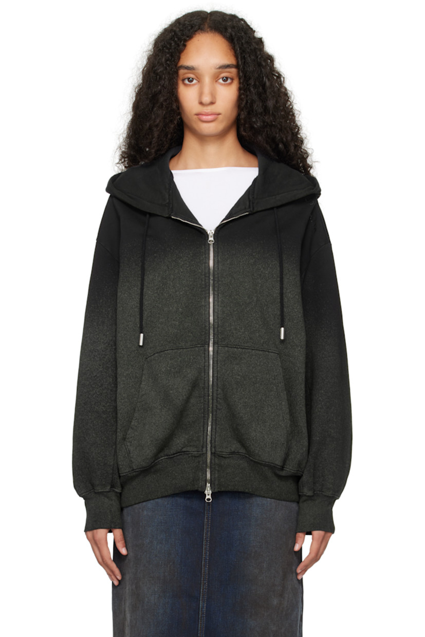 Brushed French terry hoodie. Sprayed pattern throughout.

· Drawstring at hood
· Two-way zip closure
· Patch pockets
· Rib knit hem and cuffs
· Dropped shoulders
· Logo bonded at shoulder

Supplier color: Astroturf