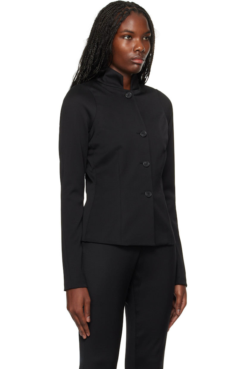 Stretch virgin wool-blend jersey jacket. 

· Spread collar 
· Button closure 
· Darts at front
· Rubberized logo at back collar

Supplier color: Black