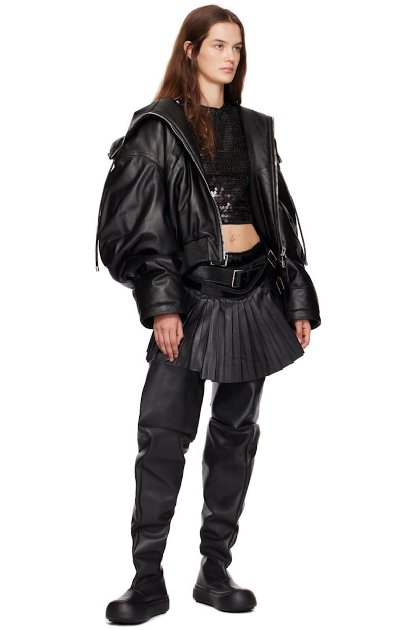 Over-the-knee buffed faux-leather slip-on boots in black. 

· Gathering throughout
· Rubber cap toe
· Logo-embossed pull-loops at collar
· Buffed faux-leather lining
· Logo embossed at outer midsole
· Treaded recycled rubber sole

Supplier color: Black
