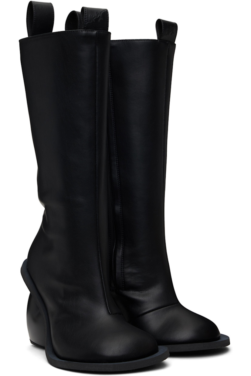Mid-calf buffed faux-leather boots in black.

· Pull-loops at collar
· Zip closure at inner side
· Logo embossed at heel collar
· Sculptural heel with rubber injection
· Neolite foam rubber sole
· Heel: H3.75"

Available exclusively at SSENSE.

Supplier color: Black