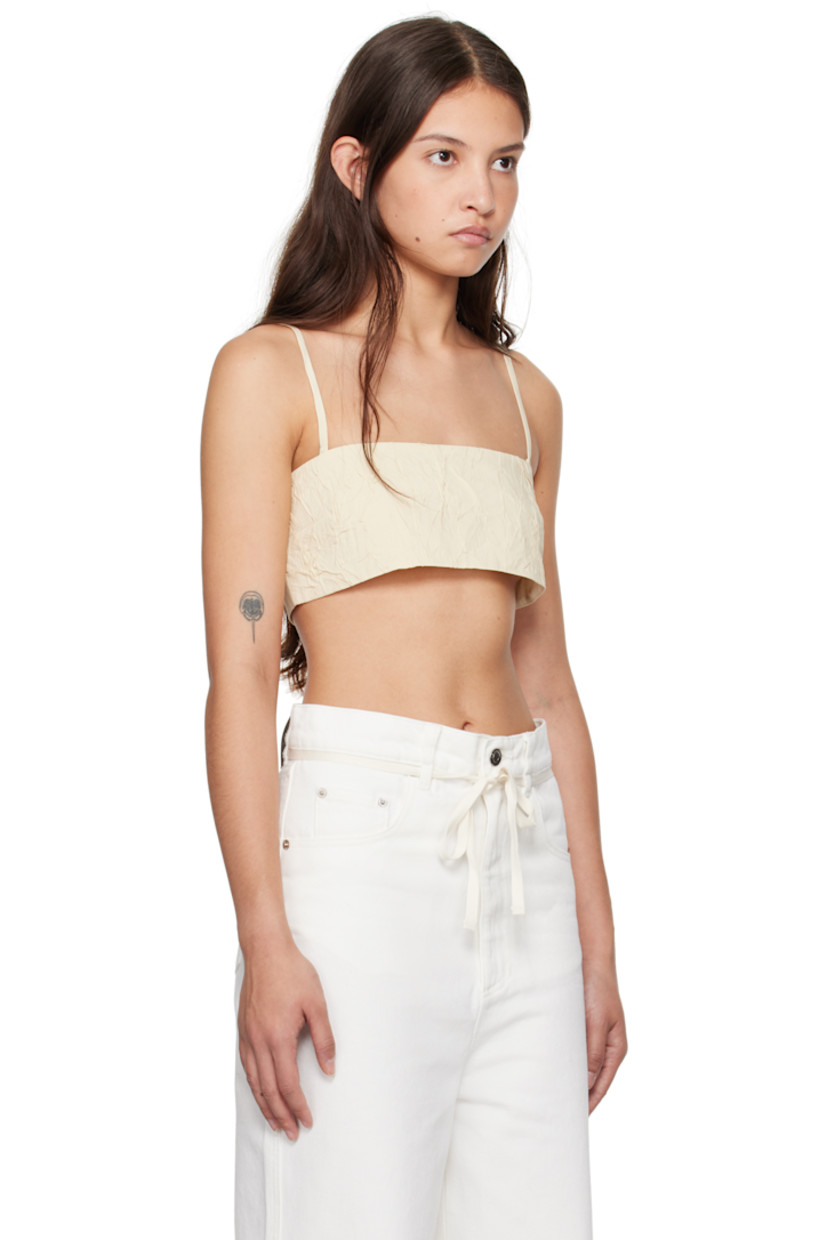 Crinkled viscose-blend poplin top.

· Straight neck
· Adjustable spaghetti shoulder straps
· Button closure at back

Supplier color: Oat