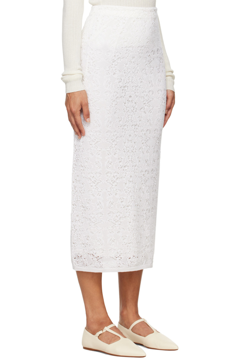 Pointelle knit silk skirt. 

· Elasticized waistband
· Rib knit hem
· Concealed zip closure at side
· Detachable satin lining

Supplier color: Ivory