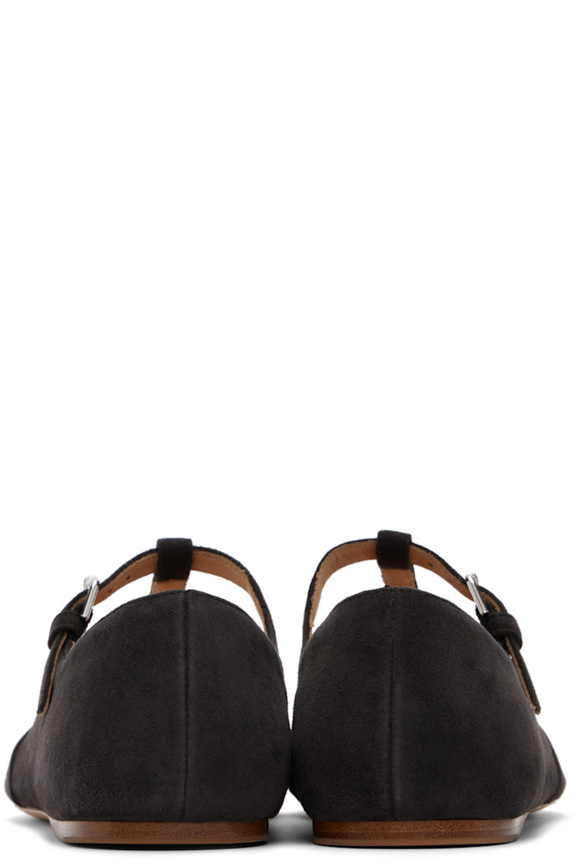 Suede ballerina flats in black.

· Pointed toe
· Pin-buckle T-bar strap at vamp
· Nappa leather lining
· Calfskin sole with rubber injection

Supplier color: Black
