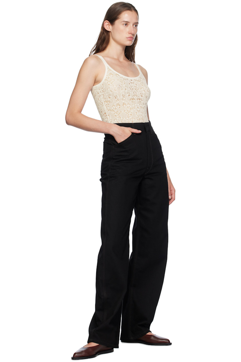 Virgin wool- and silk-blend lace bodysuit.

· Sleeveless
· Scoop neck
· Hook-eye fastening at bottom

Supplier color: Ivory